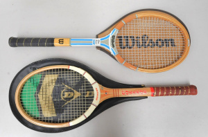 Lot 151 - 2 x vintage Near New Wooden Tennis Racquets w original Covers - Wilson