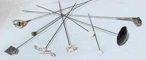 Lot 165 - 9 x vintage hatpins, stickpins incl 4 Sterling silver Thistle, golf cl