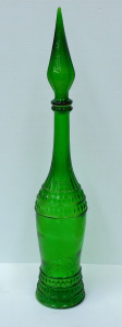 Lot 196 - Mid Century Italian Empoli Diamond Point Green Glass Genie Bottle 58cm
