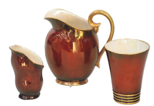 Lot 208 - 3 pces Vintage Carlton Ware Rouge Royale inc Jug 19cm, Flared Vase &am