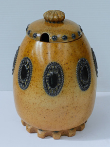 Lot 214 - c1900s German Reinhold Merkel Bach Ceramic lidded vessel - speckled br