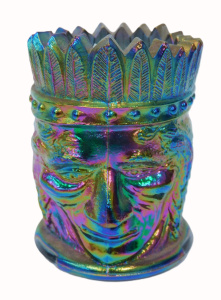 Lot 217 - Vintage Joe ST Clair Blue Iridescent Carnival Glass Native American In