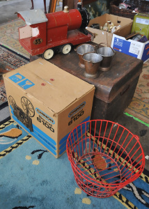 Mixed Lot incl Metal Trunk, Boxed Chinon sound 6100 8mm Projector, Wooden Toy Tr
