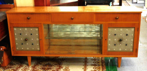 Lot 1 - Retro 1950s MCM Blondewood Sideboard - Original period fabric covered do