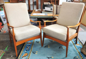 Lot 3 - Pair G H Starke designed Mid Century Modern Beech framed Arm Chairs by C