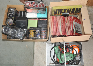 Lot 20 - Large mixed lot of 3 boxes inc power tools, as new boxed neck ties, mil