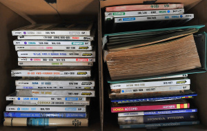 Lot 34 - Large lot of 2 boxes of vintage maintenance and repair manuals and rela