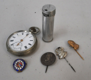 Lot 45 - Group of small vintage gents' items inc fob watch, Art Deco English Zan