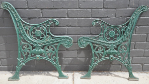 Lot 71 - Pair of Vintage Cast Iron Ornate Bench Ends Painted Green