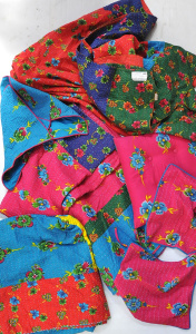 Lot 77 - Grp - incl colourful cotton bed spreads, patchwork, floral, 1 cushion &