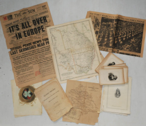 Lot 106 - 2 x small boxes vintage Ephemera - WW2 The Sun newspaper headline 'It'