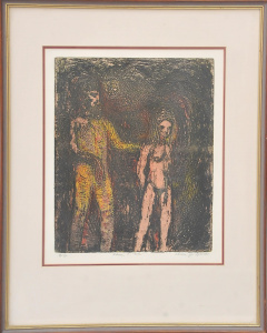 Lot 115 - Noela Jane Hjorth (1940 - 2016) Framed Etching & Aquatint - Adam &