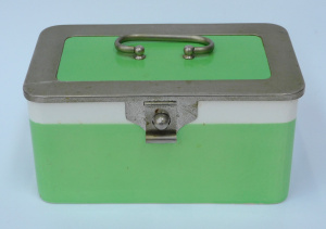 Lot 200 - 1950s German Wachtersbach Porcelain Green lunch box with metal mounts