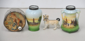 4 pces vintage inc French Victorian Music Box - hand cranked (af dent - working)