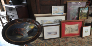 Group lot - Framed Paintings - c1920s Oval painting on Velvet 'Milford Sound NZ'