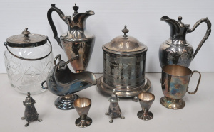 Group lot quality EPNS inc Mounted Biscuit barrell, Crystal with EPNS mounts Bis