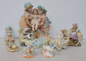 Group lot Victorian Bisque figures inc Large Figures Girls at Play 28cmH, Flat b