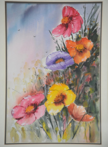 Robin Schubert (Active c1980s) Gilt framed Watercolour - 'Whispering Poppies' -