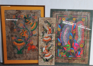 Lot 3 - 3 x framed Vintage Colourful Mexican Amate Bark Paintings - Colourful ha