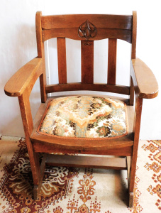 Lot 4 - Vintage light stained Oak Arts & Crafts Chair - carved dcor to back