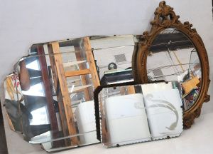 Lot 6 - Group of 3 vintage wall mirrors inc faceted Art Deco (86cm H), 1950s wit