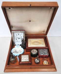 Lot 46 - Box lot Vintage & Modern items all w Thin Silver overlay - Clocks,