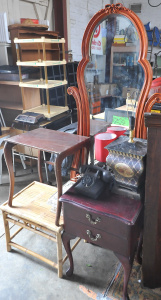 Lot 57 - Mixed Lot incl Wall Standing Chevel Mirror, Assorted Lamps, Bakelite Ro