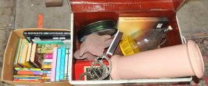 Lot 59 - 2 x Boxes of Mixed Items incl Trunk w Contents, Vintage Horse Shoes, As