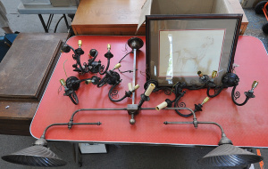 Lot 61 - Lot of Vintage Style Lighting & Other incl Metal Two Arm Ceiling Li