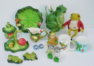 Lot 78 - Group lot of Froganalia mostly ceramics inc Plate, Sugar, Creamer, 3 pc