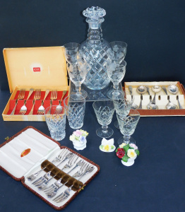 Lot 140 - Mixed Group lot inc Diamond Cut Crystal Three ringed decanter, Crystal