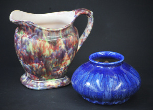 Lot 156 - 2 pces 1930s Australian Pottery inc Bendigo Mottled Glaze Jug 15cm H,