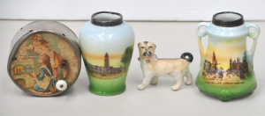 Lot 165 - 4 pces vintage inc French Victorian Music Box - hand cranked (af dent