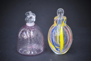 Lot 169 - 2 hand blown colourful art glass perfume bottles, both approx 10cm H