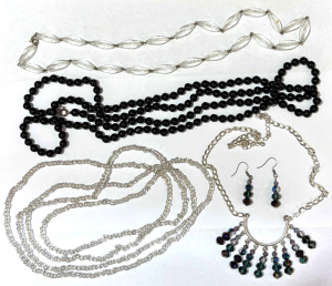 Lot 171 - Grp jewellery incl Art Deco oval elongated crystal beads, 2 long stran