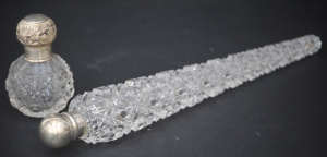 Lot 176 - A large crystal perfume vial (26cm H) with Stirling collar and lid mar