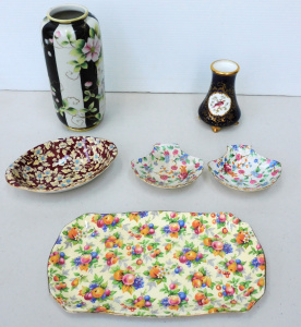 Lot 182 - Group lot vintage ceramics inc Coalport Cobalt & Gilt Vase 11cm H,