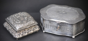 Lot 193 - 2 x vintage Ornate American Silver Plated Jewellery Boxes - Square Wil