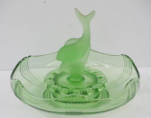 Lot 208 - Art Deco Czech Josef Inwald Green Art glass 3 pce Fish Float bowl - B