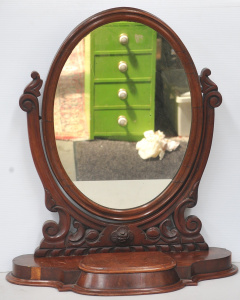Large Victorian Cedar & Mahogany Veneer Dressing Table Mirror - carved &