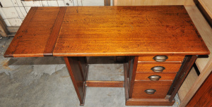Vintage small sized c1920s Oak Student Desk - light stained, drop side to 1 end,