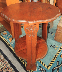 Lot 2 - Oak Arts & Crafts Side Table - shaped top & bottom shelf, 3 x Fl