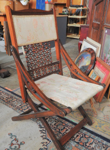 Lot 7 - Vintage c1900 Folding Campaign or Safari Chair - possibly walnut frame w