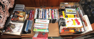 Lot 20 - 3 x Boxes of DVDs, CDs & VHS Tapes incl Box Sets, TV Shows, Documen