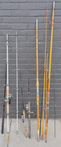 Lot 21 - Large group of vintage and modern fishing rods inc split cane, surf rod