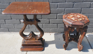 Lot 22 - 2 x Vintage Occasional Tables inc Carved Anglo Indian hardwood side tab