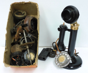 Lot 26 - Restored vintage candlestick phone (31cm H) and various vintage phone p