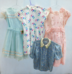 Lot 34 - 4 pces Vintage 1950s Girls Clothing inc 2 x Party Dresses - Pale blue T
