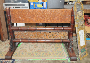 Lot 50 - 2 x Caved Oriental Wooden Items incl Single Bed Head Divider & Carv