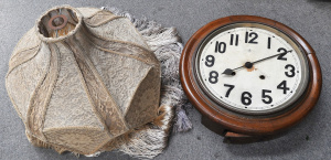 Lot 72 - Vintage Wooden Wall Clock & Vintage Decorative Light Shade